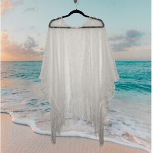 Vintage y2k Mermaid Sequin White Crochet Lace Beach Swimsuit Cover Top One Size